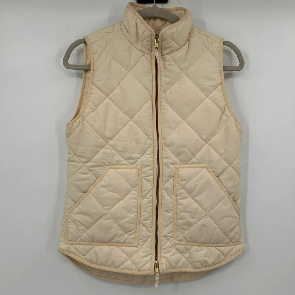 J.Crew‎ Womens Excursion Quilted Vest Cream Off-White Full Zip XS 08T-42401